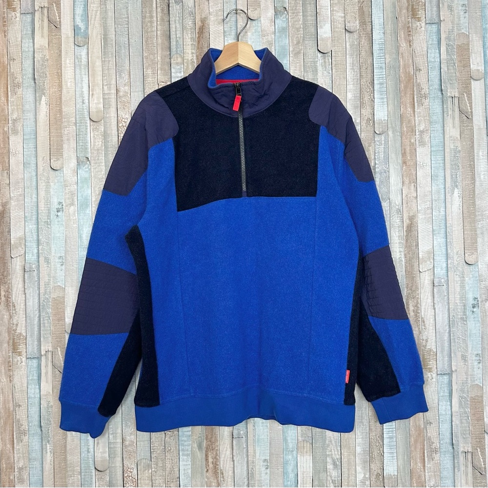 Topo Designs XL Mens Wool Global 1/4 Quarter Zip Knit Pullover Sweater‎ Blue